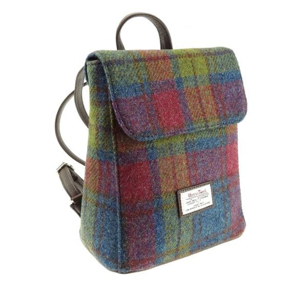 Ladies Authentic Harris Tweed Mini Backpack Multi Colour Tartan
