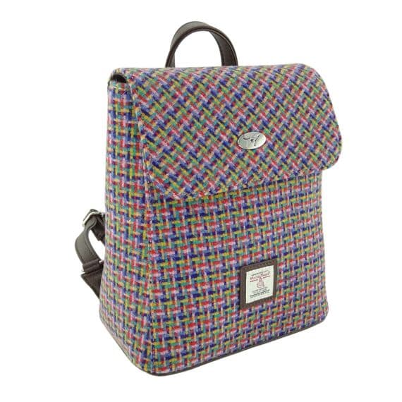 Ladies Authentic Harris Tweed Mini Backpack Multi Coloured Check