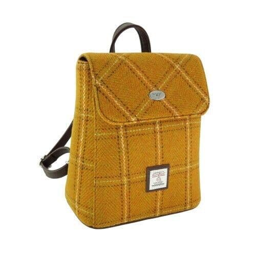 Ladies Authentic Harris Tweed Mini Backpack Mustard Overcheck