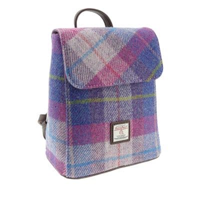 Ladies Authentic Harris Tweed Mini Backpack Pink/Purple Tartan