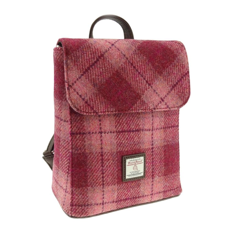 Ladies Authentic Harris Tweed Mini Backpack Salmon Pink Check