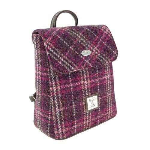 Ladies Authentic Harris Tweed Mini Backpack Wine Overcheck