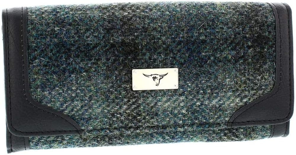 Ladies Authentic Harris Tweed Moss Green Long Purse