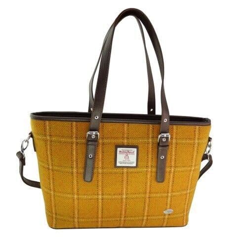 Ladies Authentic Harris Tweed Mustard Overcheck Large Tote Bag