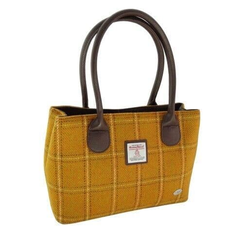 Ladies Authentic Harris Tweed Mustard Overcheck Tweed Classic Handbag