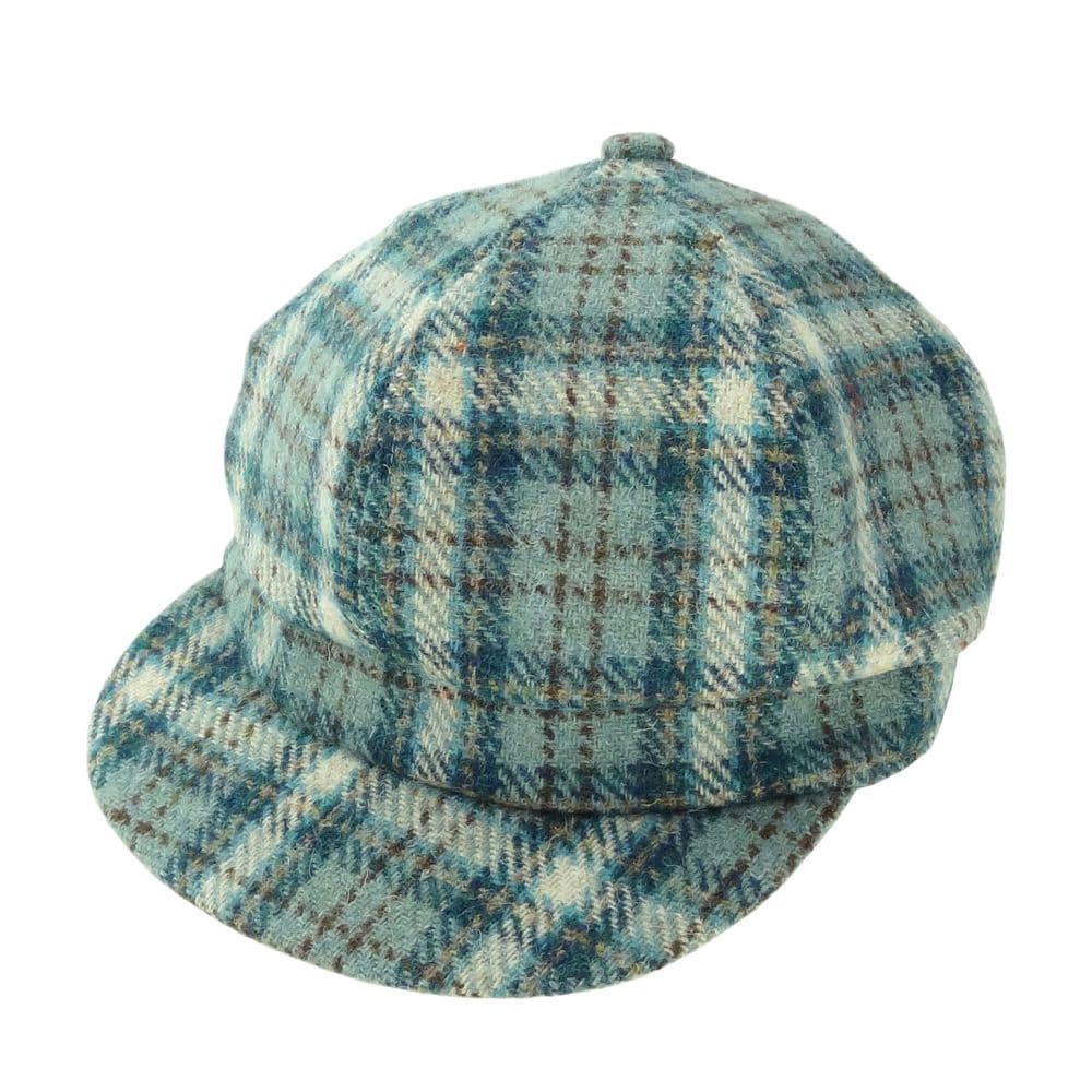 Ladies Authentic Harris Tweed One Size Baker Boy Cap Light Green Check