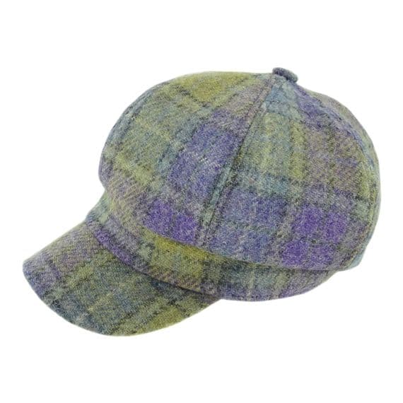 Ladies Authentic Harris Tweed  One Size Baker Boy Cap Lilac Check