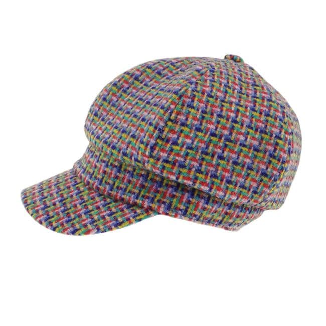 Ladies Authentic Harris Tweed One Size Baker Boy Cap Multi Coloured Check