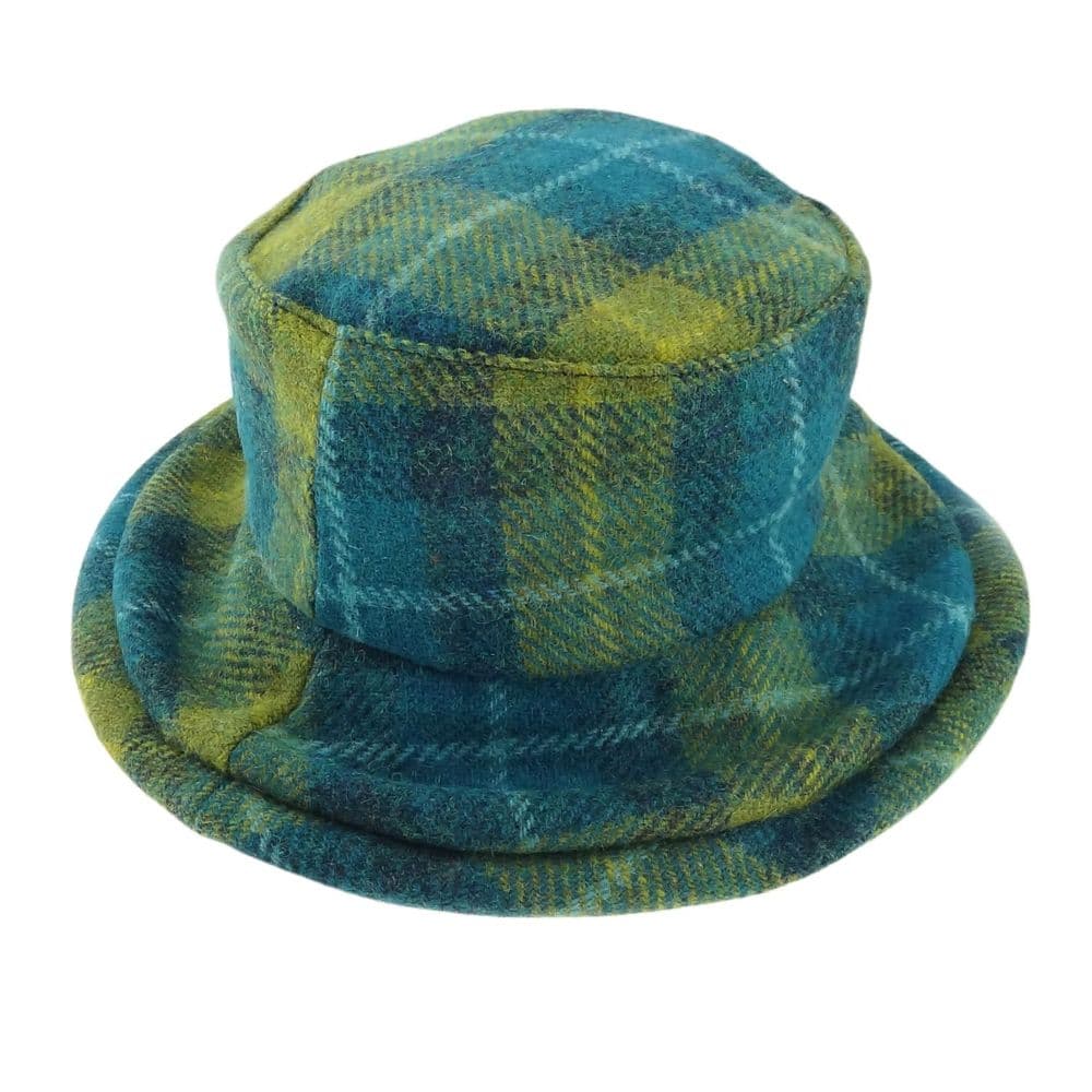 Ladies Authentic Harris Tweed One Size Cloche Hat Blue Check