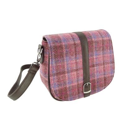 Ladies Authentic Harris Tweed Pink Check Coloured  Shoulder Bag