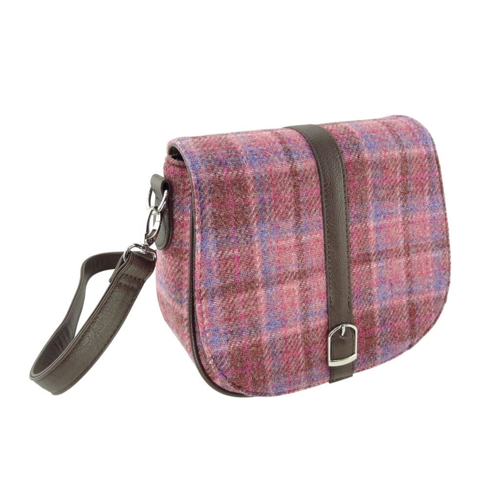 Ladies Authentic Harris Tweed Pink Check Coloured Shoulder Bag