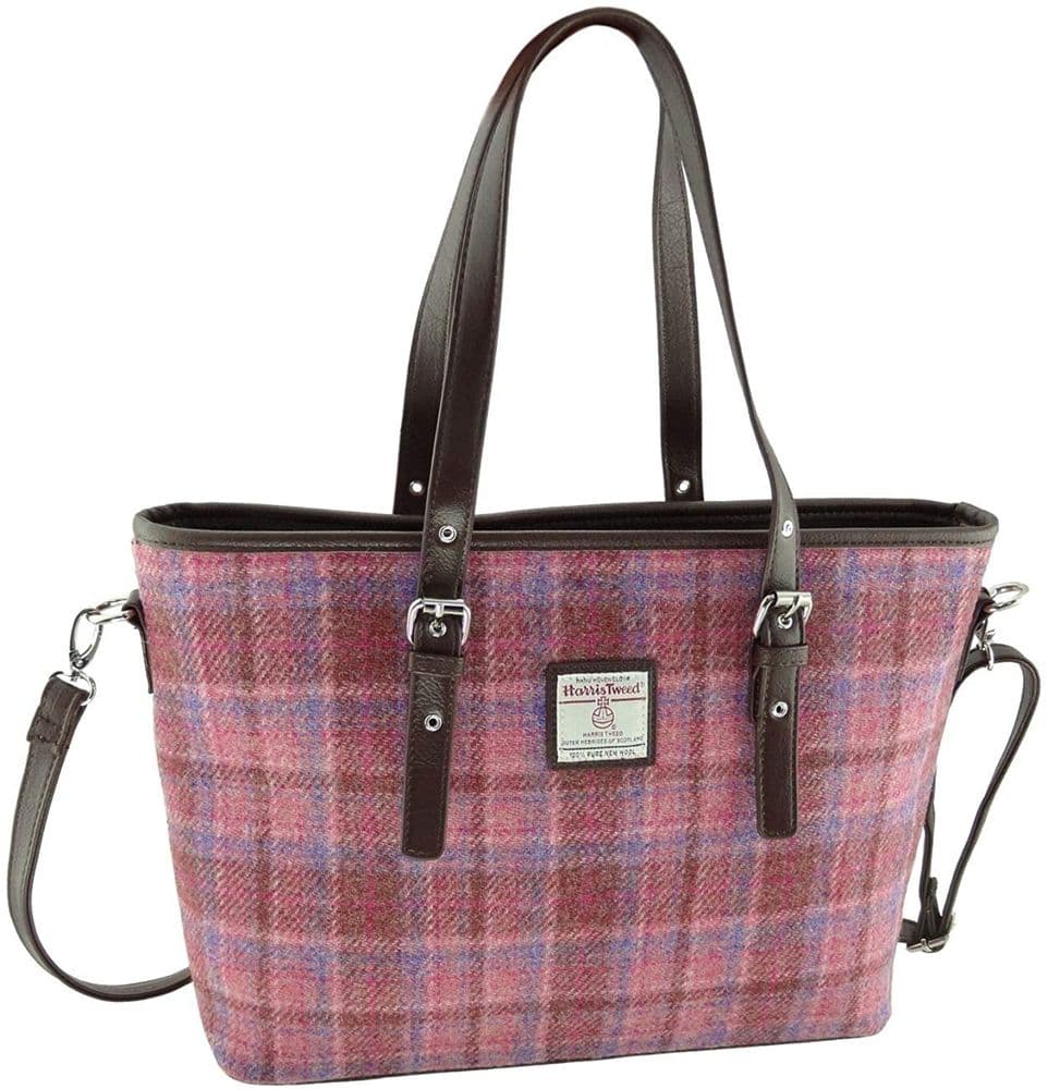 Ladies Authentic Harris Tweed Pink Check Large Tote Bag