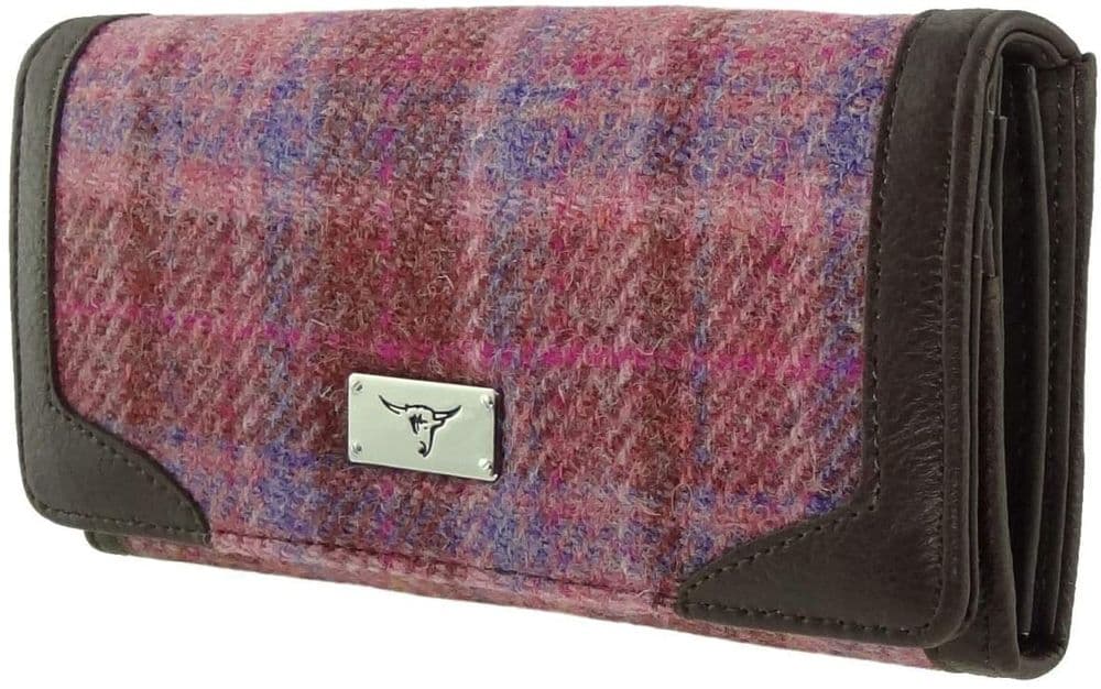 Ladies Authentic Harris Tweed Pink Check Long Purse