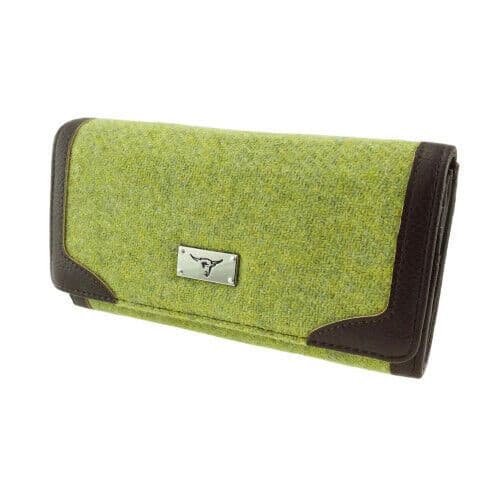 Ladies Authentic Harris Tweed Plain Green Long Purse