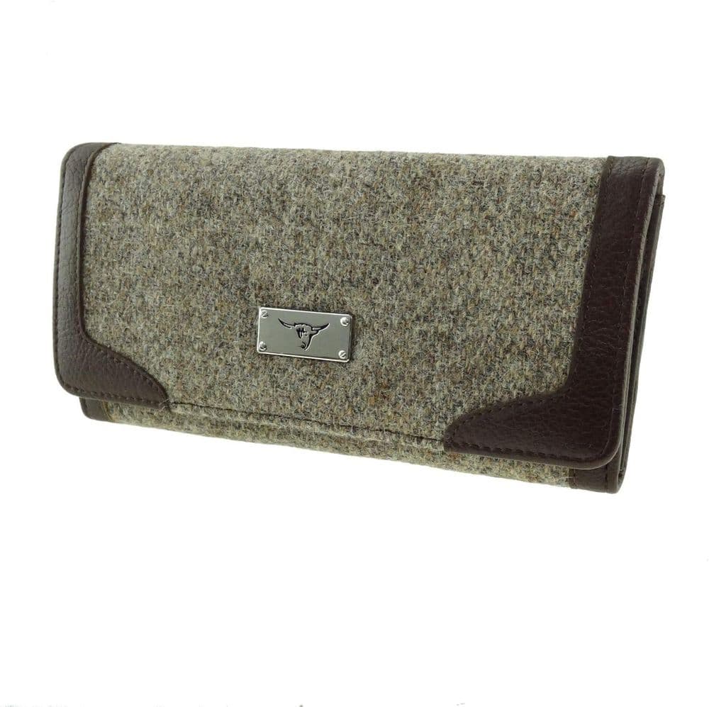 Ladies Authentic Harris Tweed Plain Oatmeal Long Purse