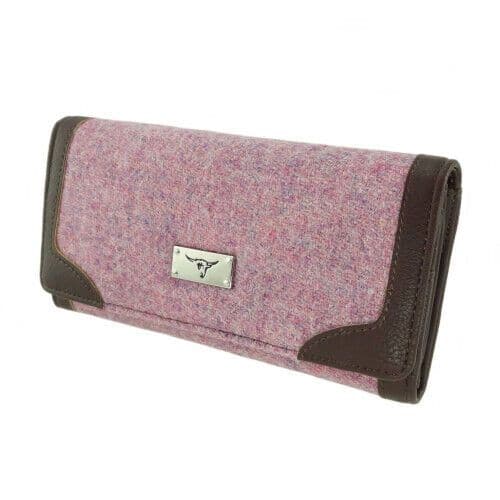 Ladies Authentic Harris Tweed Plain Pink Tweed Long Purse