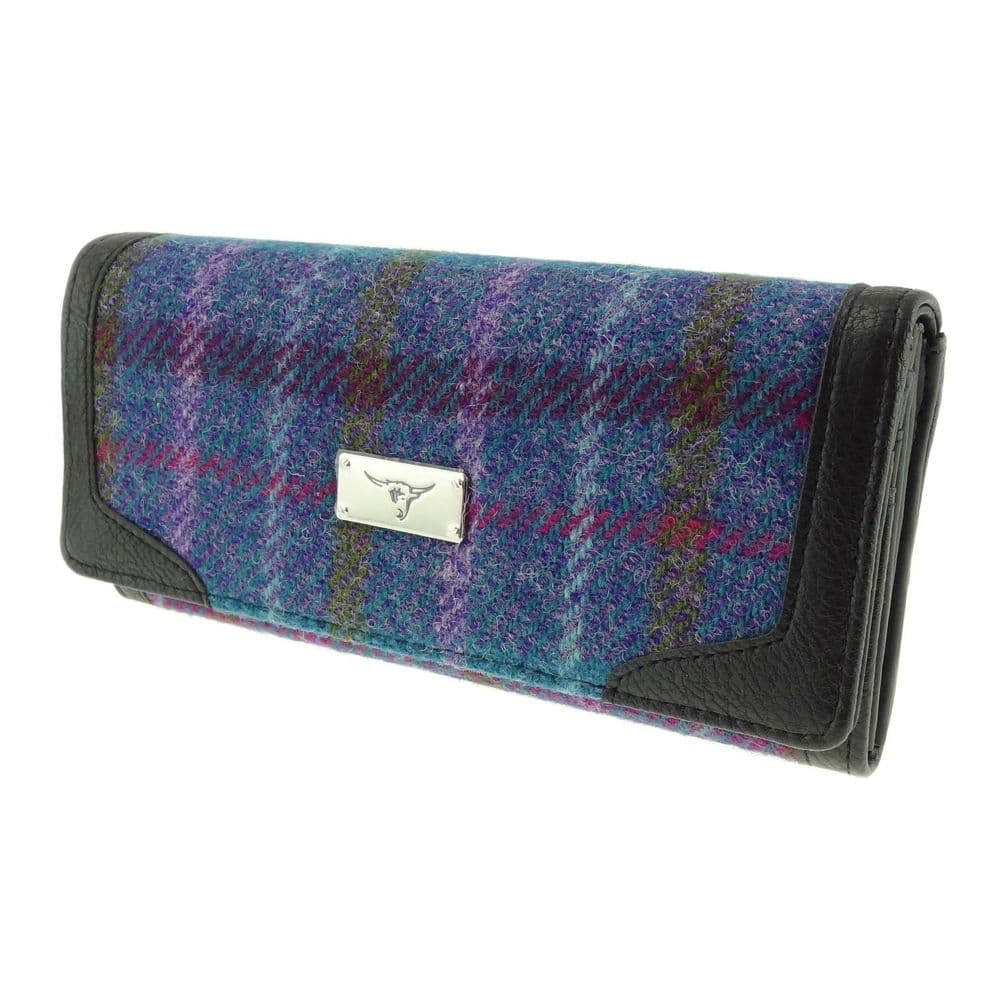 Ladies Authentic Harris Tweed Purple Multi Check Long Purse