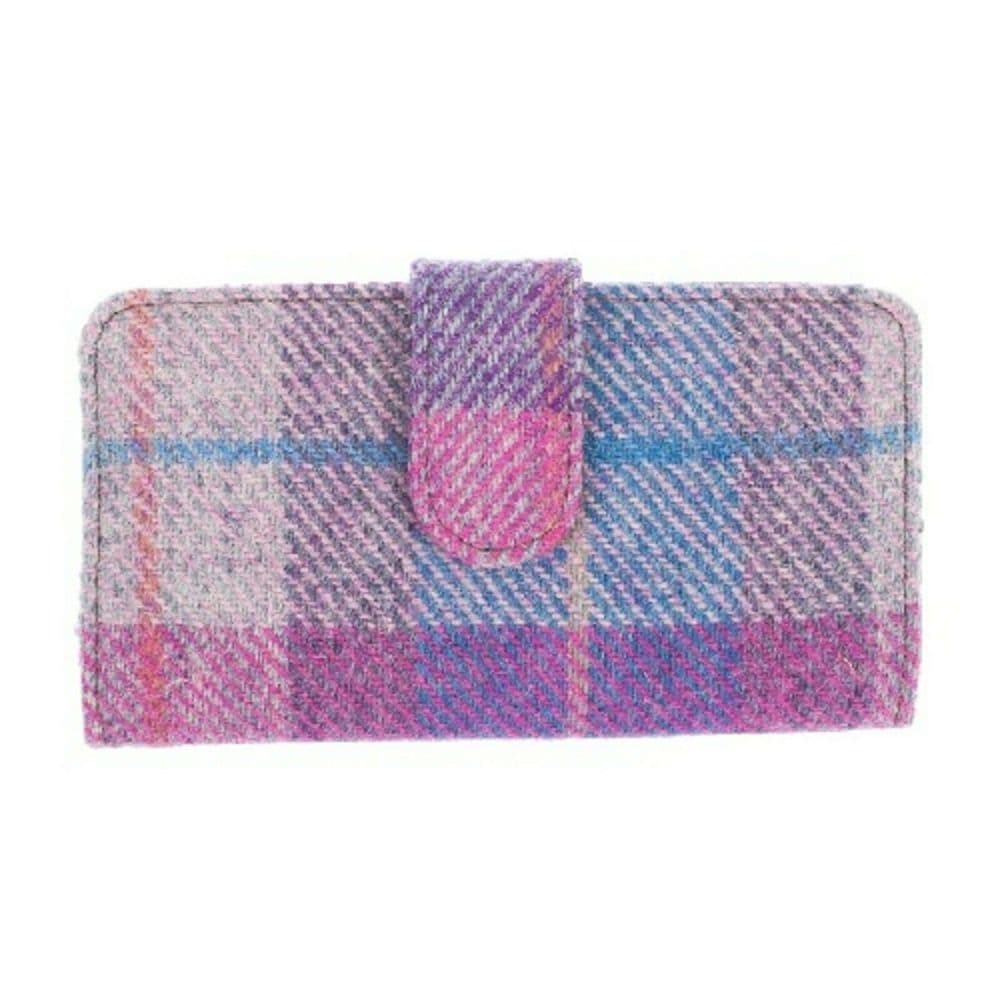 Ladies Authentic Harris Tweed Purple & Pink Check Long Clasp Purse
