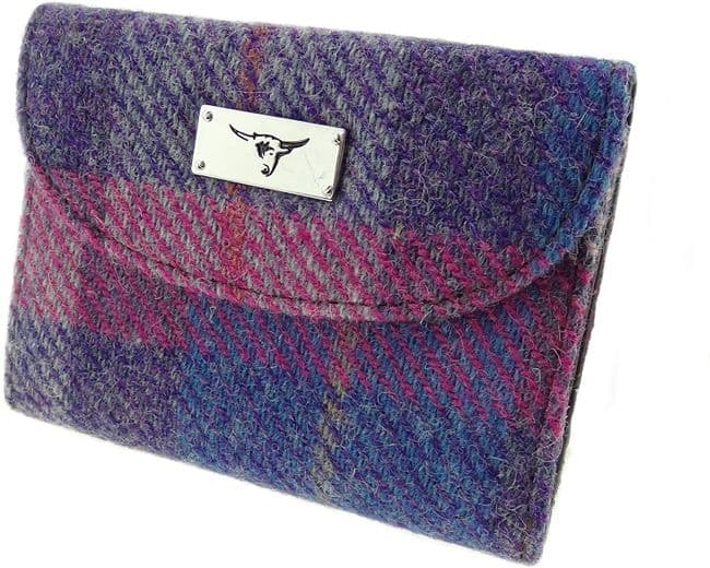 Ladies Authentic Harris Tweed Purple & Pink Check Short Purse