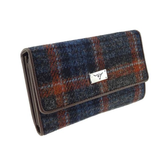 Ladies Authentic Harris Tweed Purse in Grey with Rust Overcheck with ID window