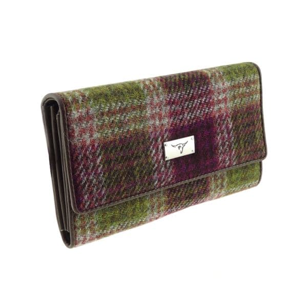 Ladies Authentic Harris Tweed Purse in Heather Check  with ID window