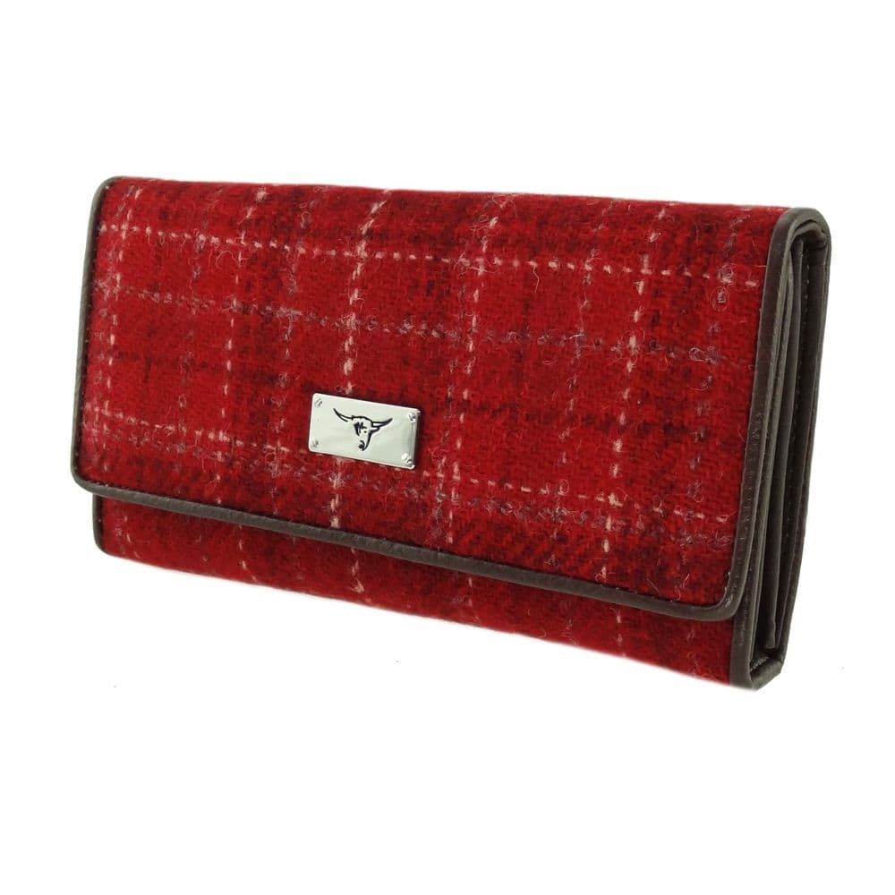 Ladies Authentic Harris Tweed Purse in Red Check Tartan with ID window
