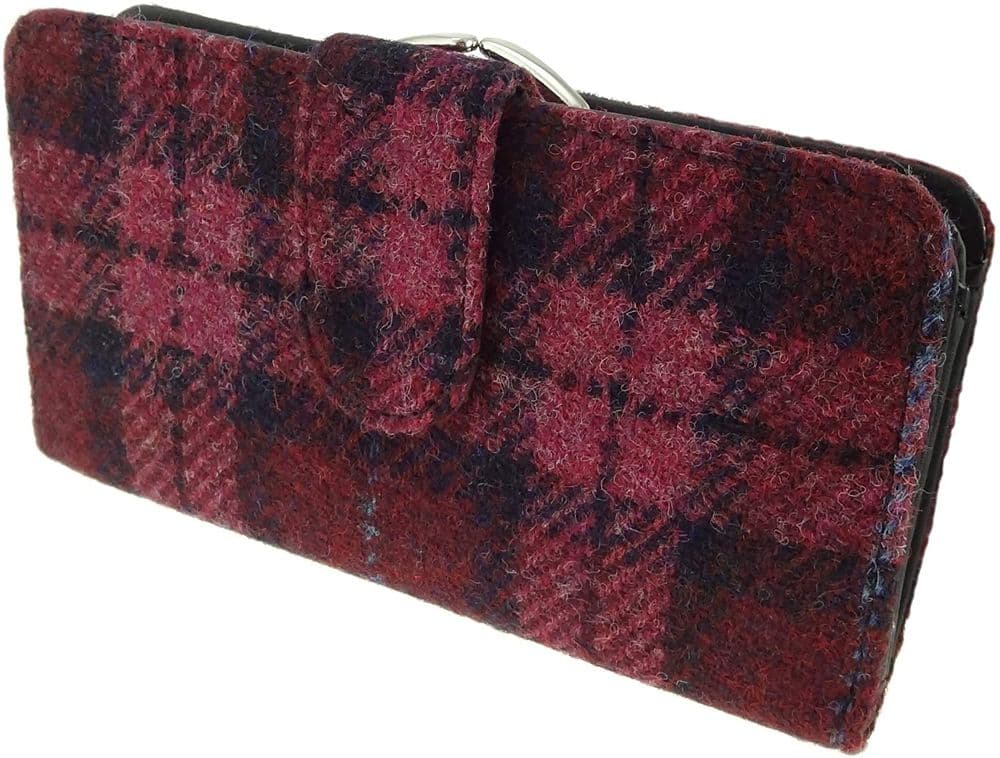 Ladies Authentic Harris Tweed Raspberry Check Long Clasp Purse