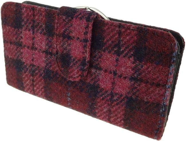 Ladies Authentic Harris Tweed Raspberry Check Long Clasp Purse
