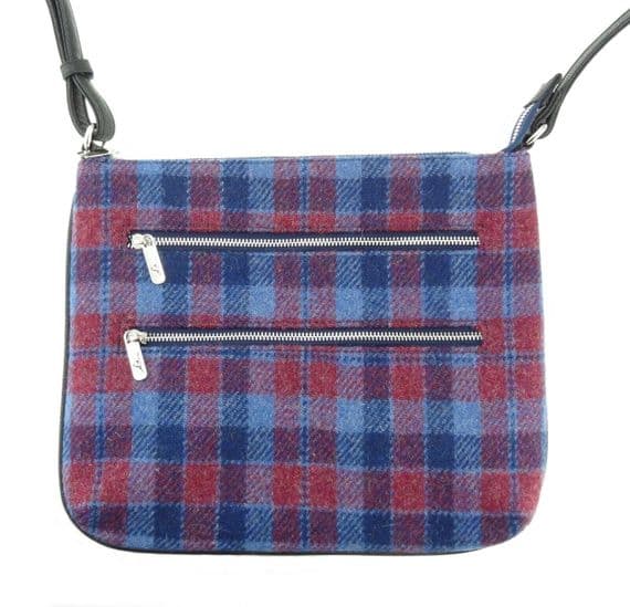 Ladies Authentic Harris Tweed Red & Blue Check Teviot Multi-Zip Bag