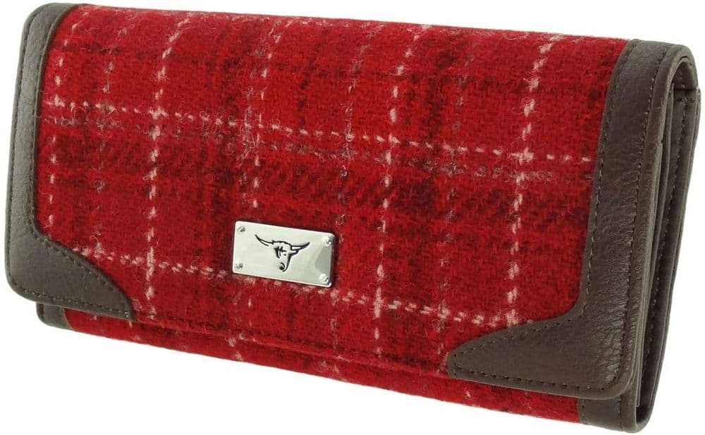 Ladies Authentic Harris Tweed Red Check Long Purse