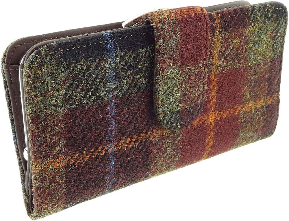 Ladies Authentic Harris Tweed Rust Check Long Clasp Purse