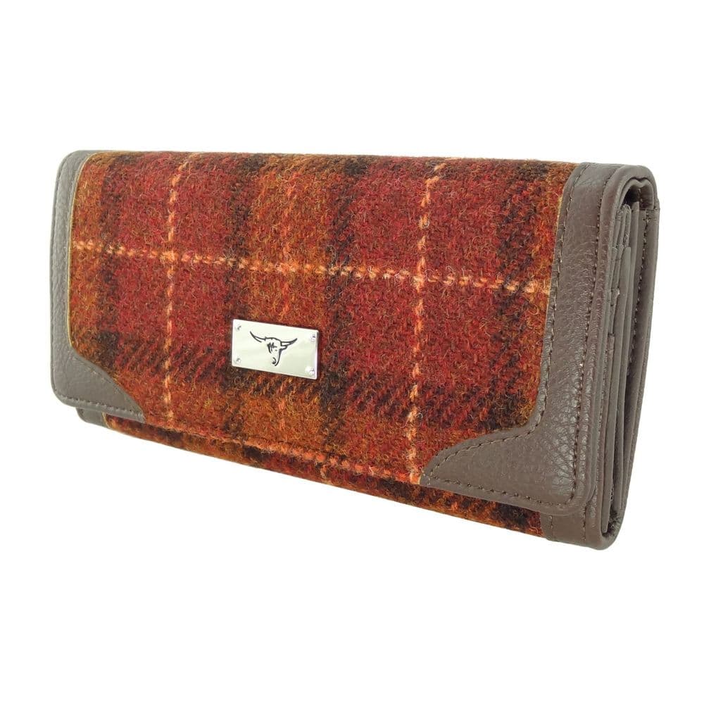 Ladies Authentic Harris Tweed Rust Orange Check Long Purse