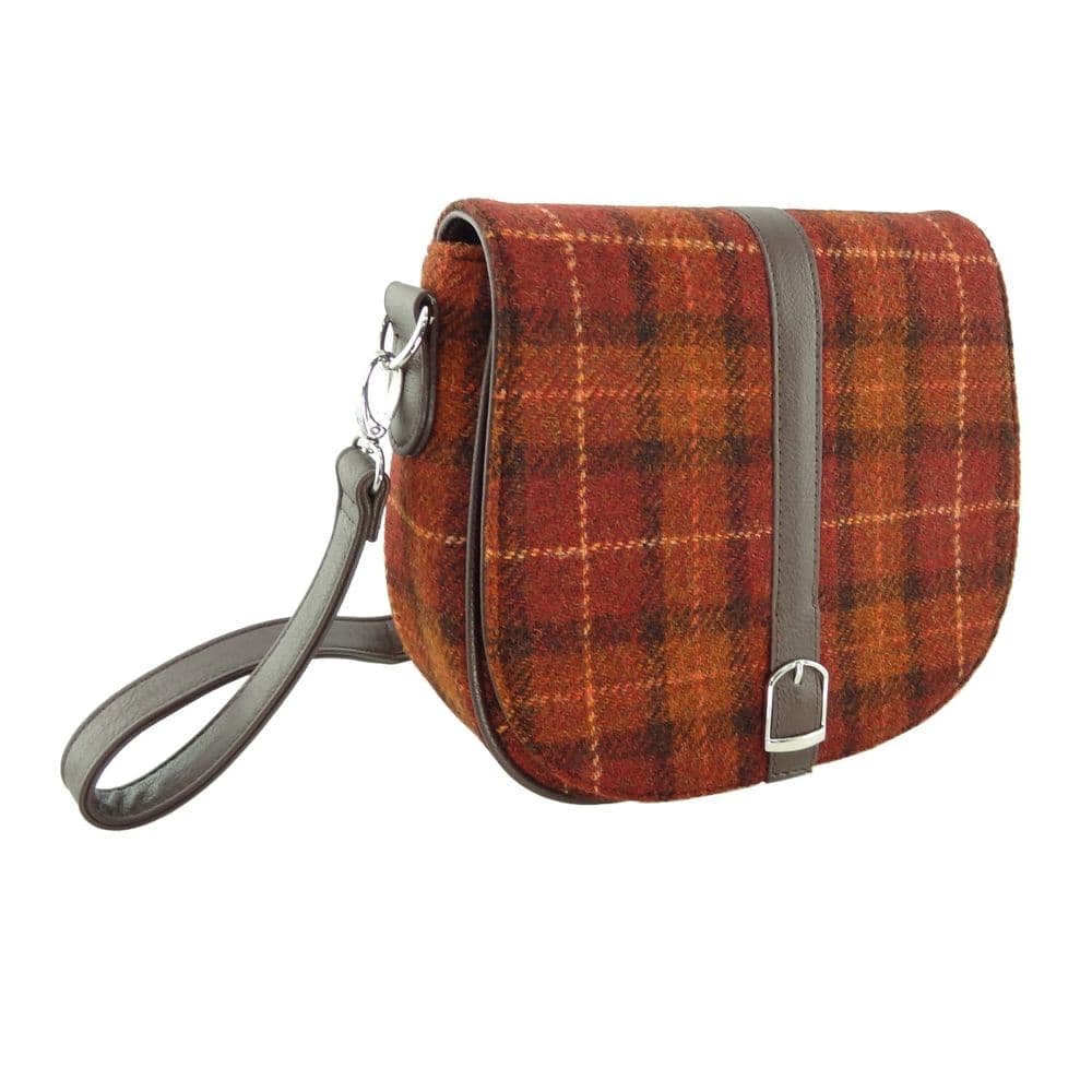 Ladies Authentic Harris Tweed Rust Orange Check Shoulder Bag