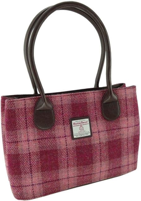 Ladies Authentic Harris Tweed Salmon Pink Check Classic Handbag