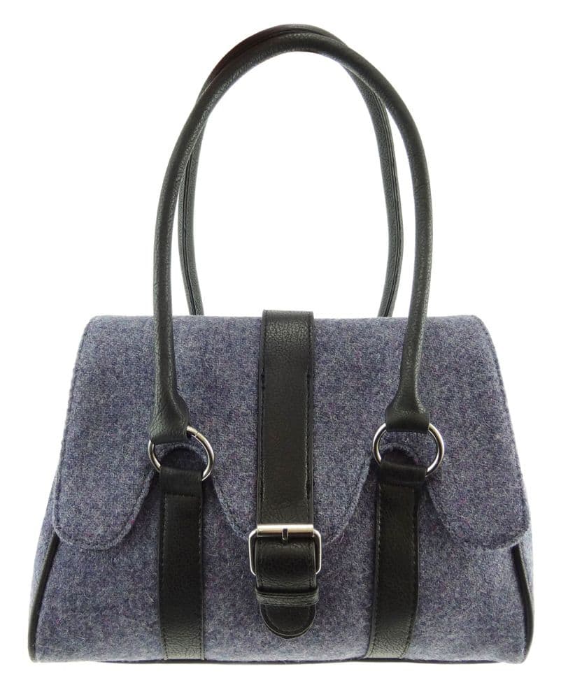 Ladies Authentic Harris Tweed Scallop Bag Plain Grey/Purple