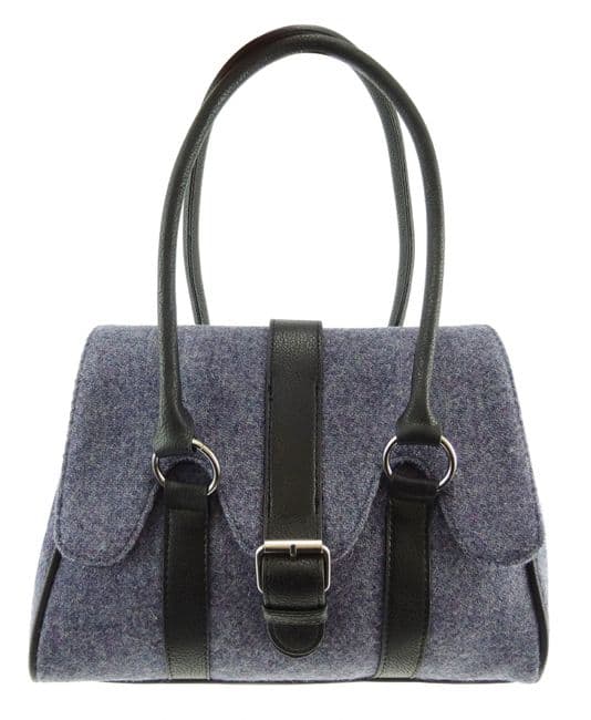 Ladies Authentic Harris Tweed Scallop Bag Plain Grey/Purple