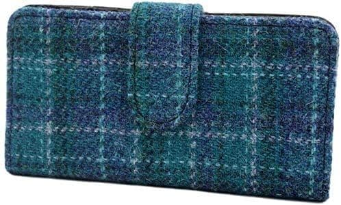 Ladies Authentic Harris Tweed Sea Blue Check Long Clasp Purse