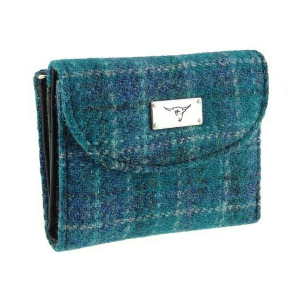 Ladies Authentic Harris Tweed Sea Blue Check Short Purse