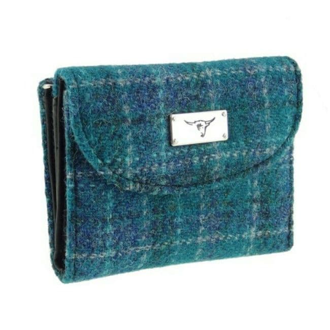 Ladies Authentic Harris Tweed Sea Blue Check Short Purse