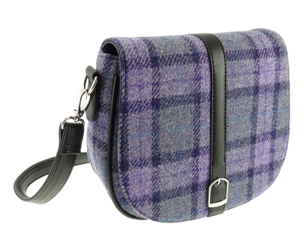 Ladies Authentic Harris Tweed Shoulder Bag Bold Purple Check