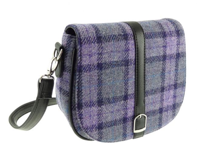 Ladies Authentic Harris Tweed Shoulder Bag Bold Purple Check