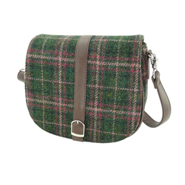 Ladies Authentic Harris Tweed Shoulder Bag Dark Green and Plum Check