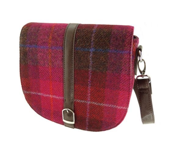 Ladies Authentic Harris Tweed Shoulder Bag Deep Pink Tartan