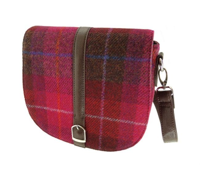 Ladies Authentic Harris Tweed Shoulder Bag Deep Pink Tartan