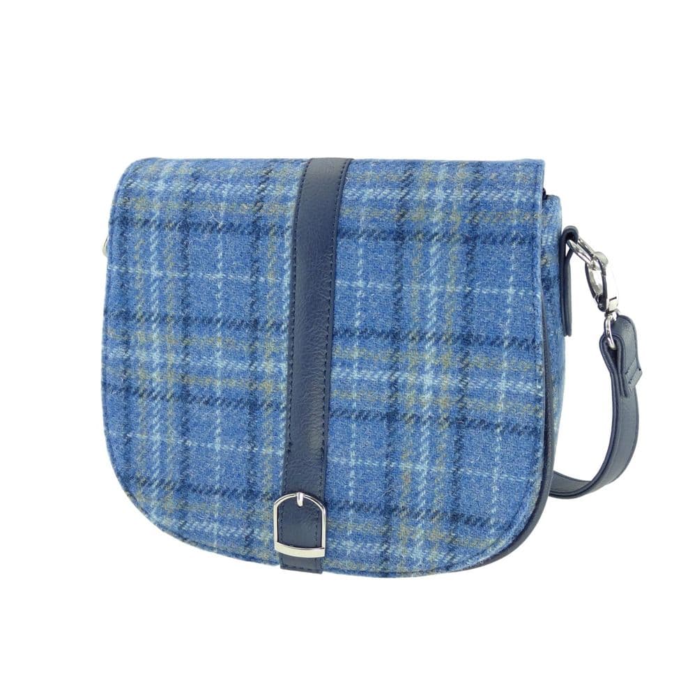Ladies Authentic Harris Tweed Shoulder Bag Light Blue Check
