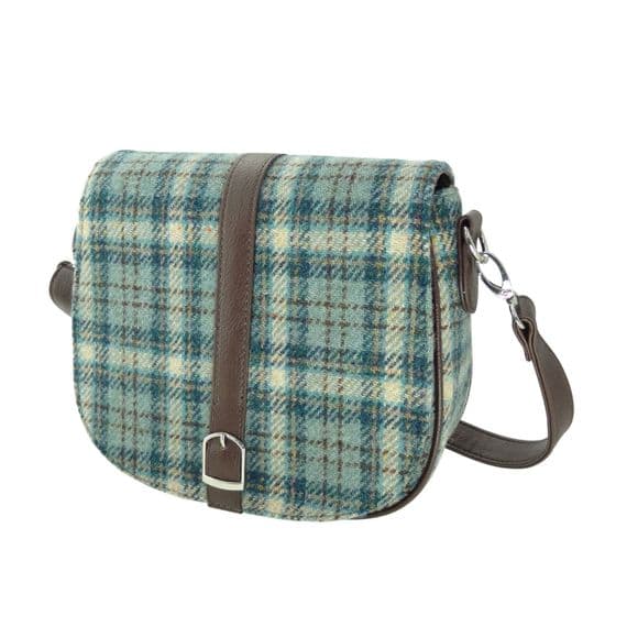 Ladies Authentic Harris Tweed Shoulder Bag Light Green Check
