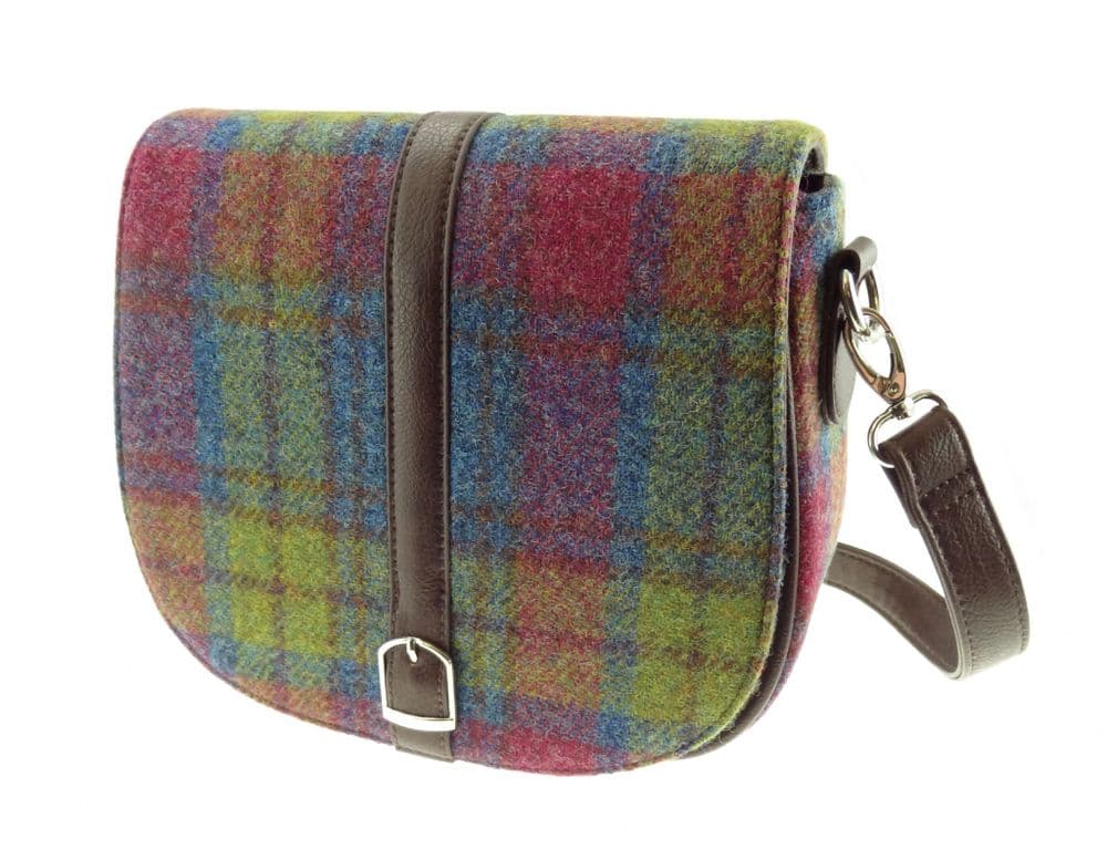 Ladies Authentic Harris Tweed Shoulder Bag Multi Colour Tartan