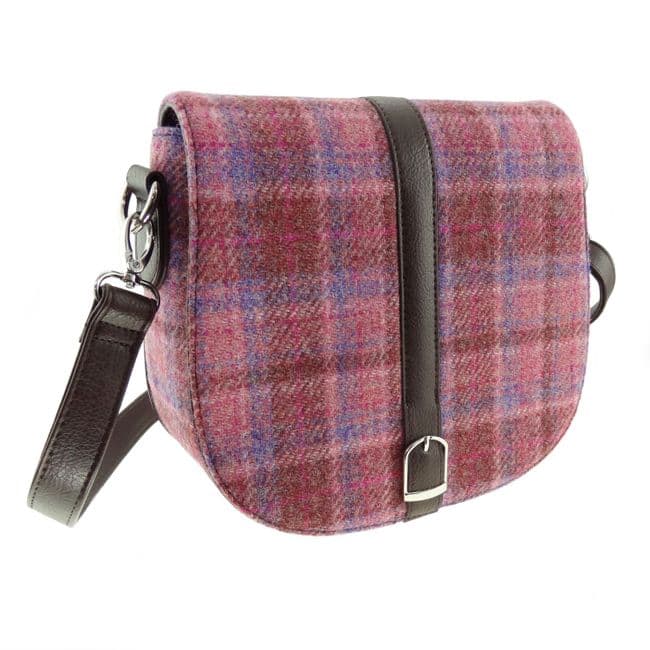 Ladies Authentic Harris Tweed Shoulder Bag Pink Check