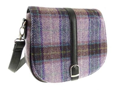 Ladies Authentic Harris Tweed Shoulder Bag Pink/Lilac Check