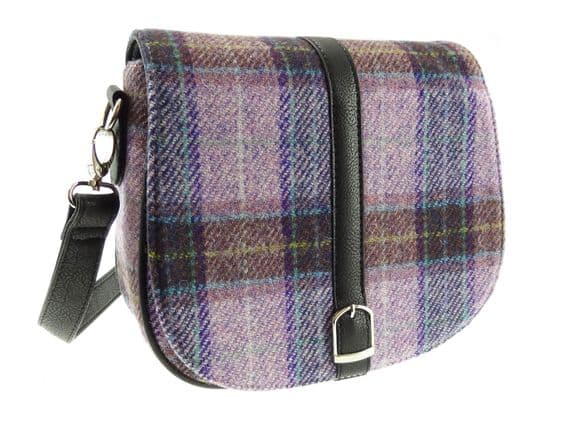 Ladies Authentic Harris Tweed Shoulder Bag Pink/Lilac Check